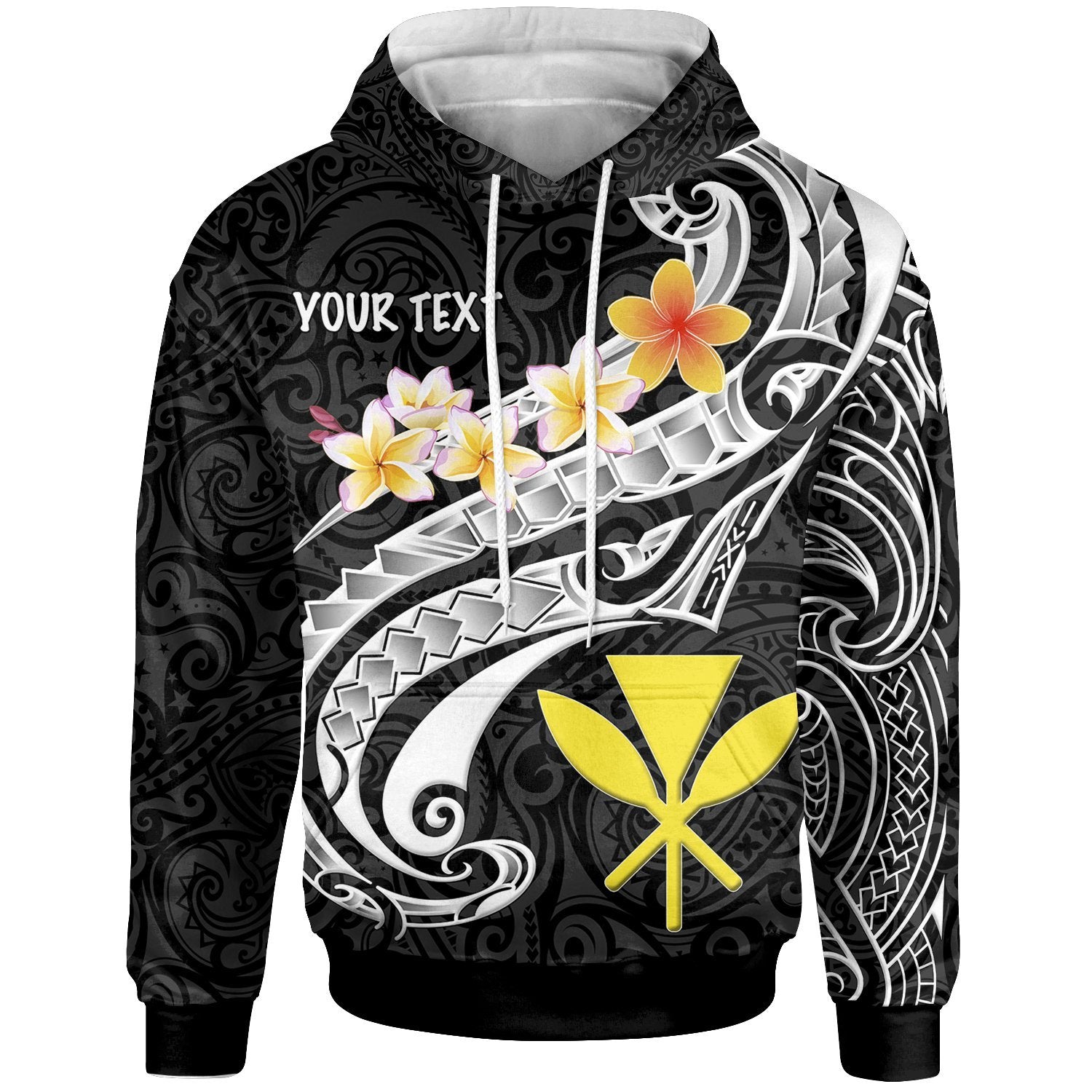 Hawaii Custom Hoodie Kanaka Maoli Polynesian Patterns Plumeria (Black) Unisex Black - Polynesian Pride