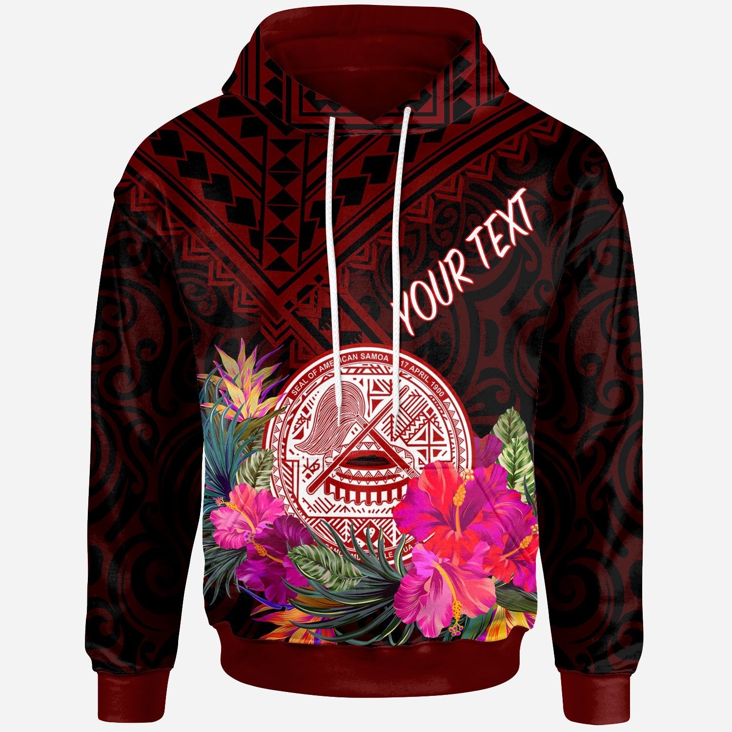 American Samoa Custom Hoodie Coat of Arm With Polynesian Patterns Unisex Red - Polynesian Pride