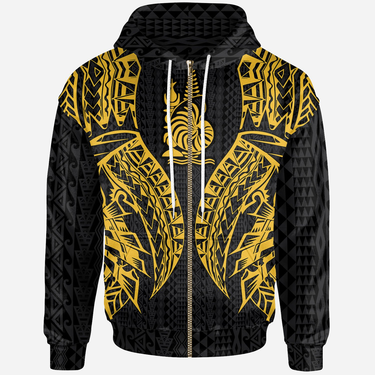 New Caledonia Zip up Hoodie Polynesian Lion Head Gold Style Unisex Gold - Polynesian Pride