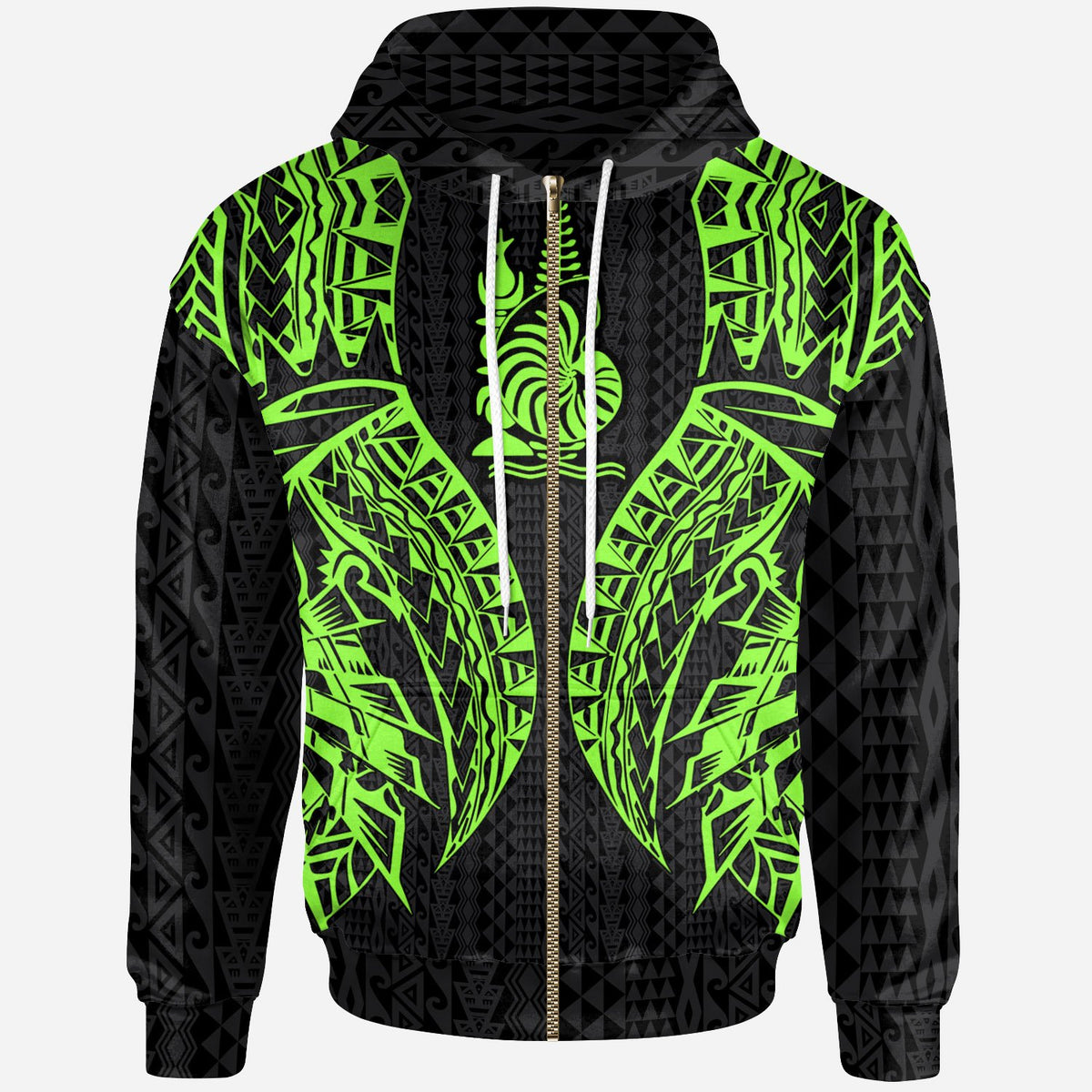 New Caledonia Zip up Hoodie Polynesian Lion Head Green Style Unisex Green - Polynesian Pride