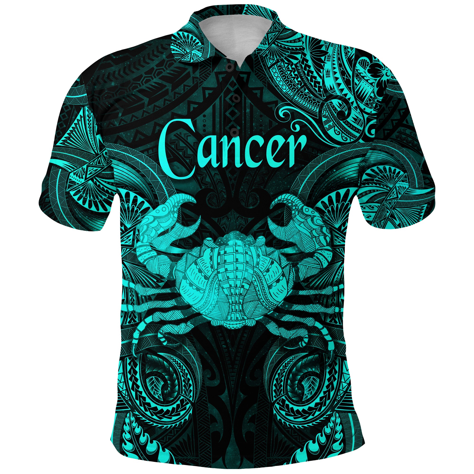 Custom Cancer Zodiac Polynesian Polo Shirt Unique Style Turquoise LT8 - Polynesian Pride