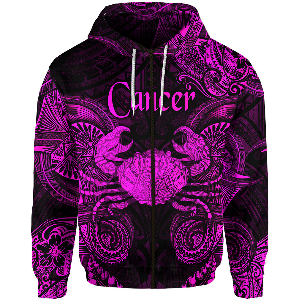 Custom Cancer Zodiac Polynesian Zip Hoodie Unique Style Pink LT8 - Polynesian Pride