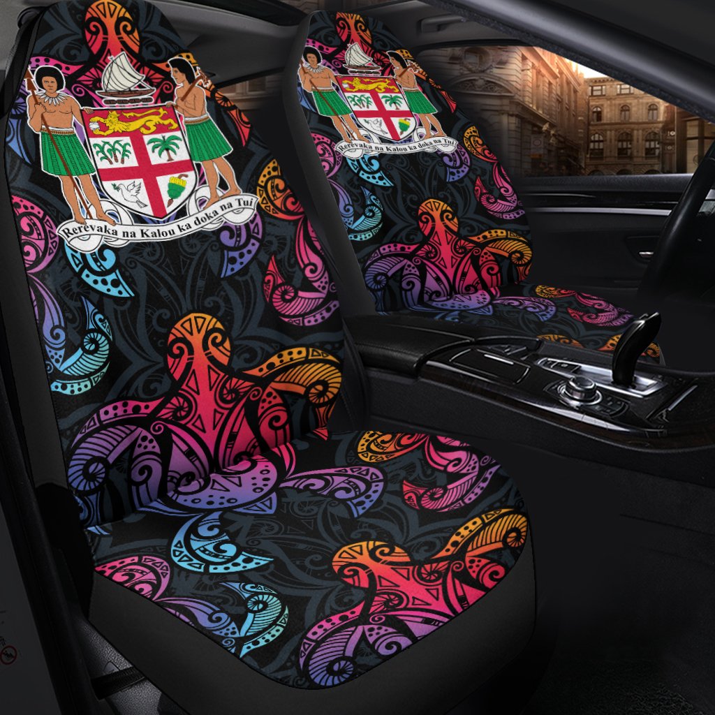 Fiji Car Seat Cover - Sea Turtle In Tribal Polynesian Style Universal Fit Black - Polynesian Pride