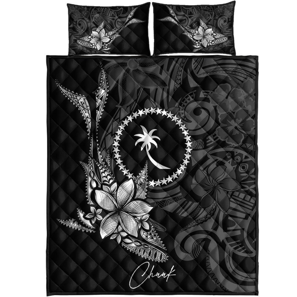 Chuuk State Quilt Bed Set - Fish With Plumeria Flowers Style - Polynesian Pride