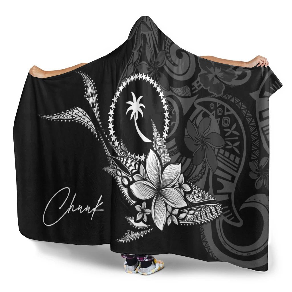 Chuuk State Hooded Blanket - Fish With Plumeria Flowers Style - Polynesian Pride