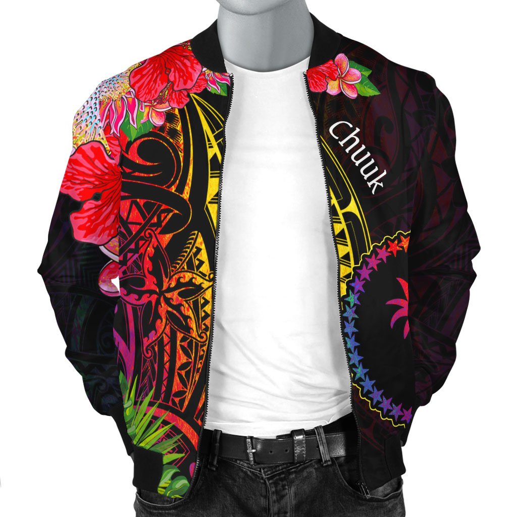 Chuuk State Men's Bomber Jacket - Tropical Hippie Style - Polynesian Pride