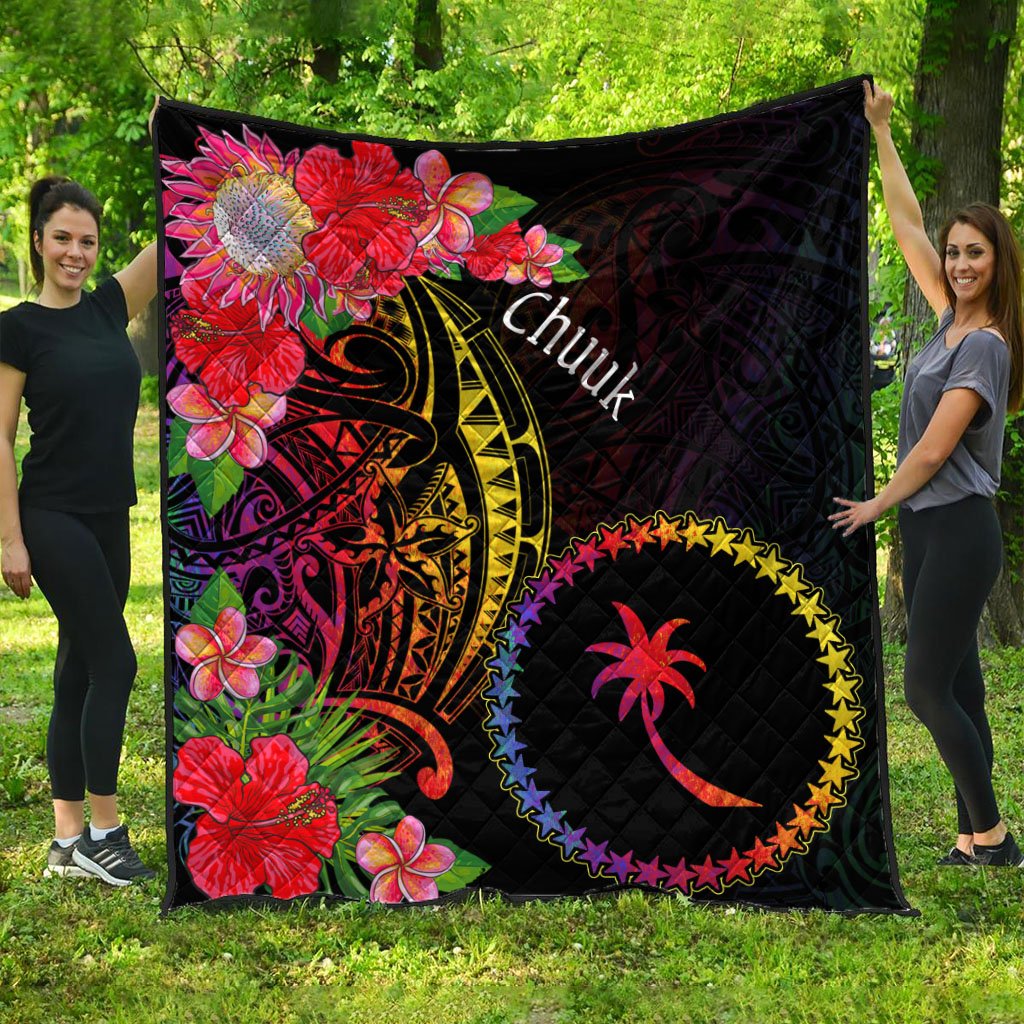 Chuuk State Premium Quilt - Tropical Hippie Style Black - Polynesian Pride