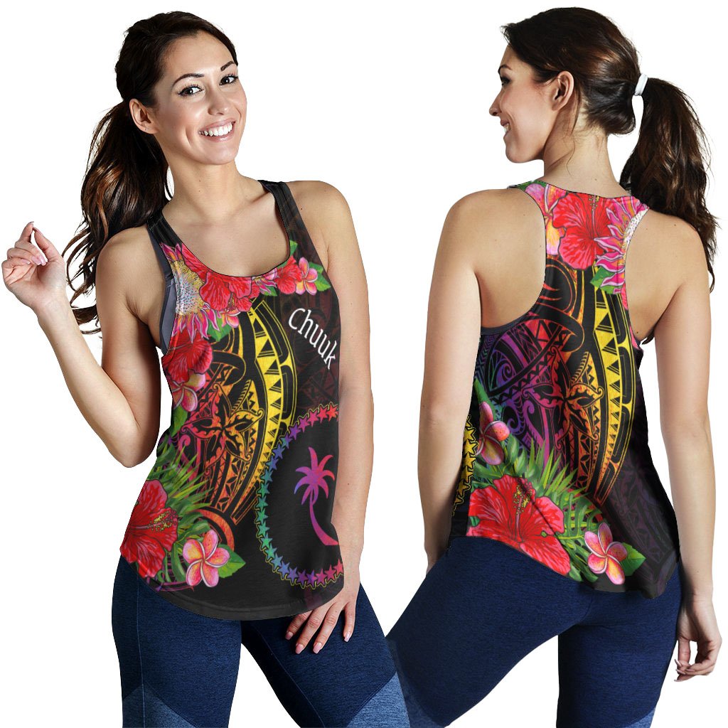 Chuuk State Women's Racerback Tank - Tropical Hippie Style Black - Polynesian Pride