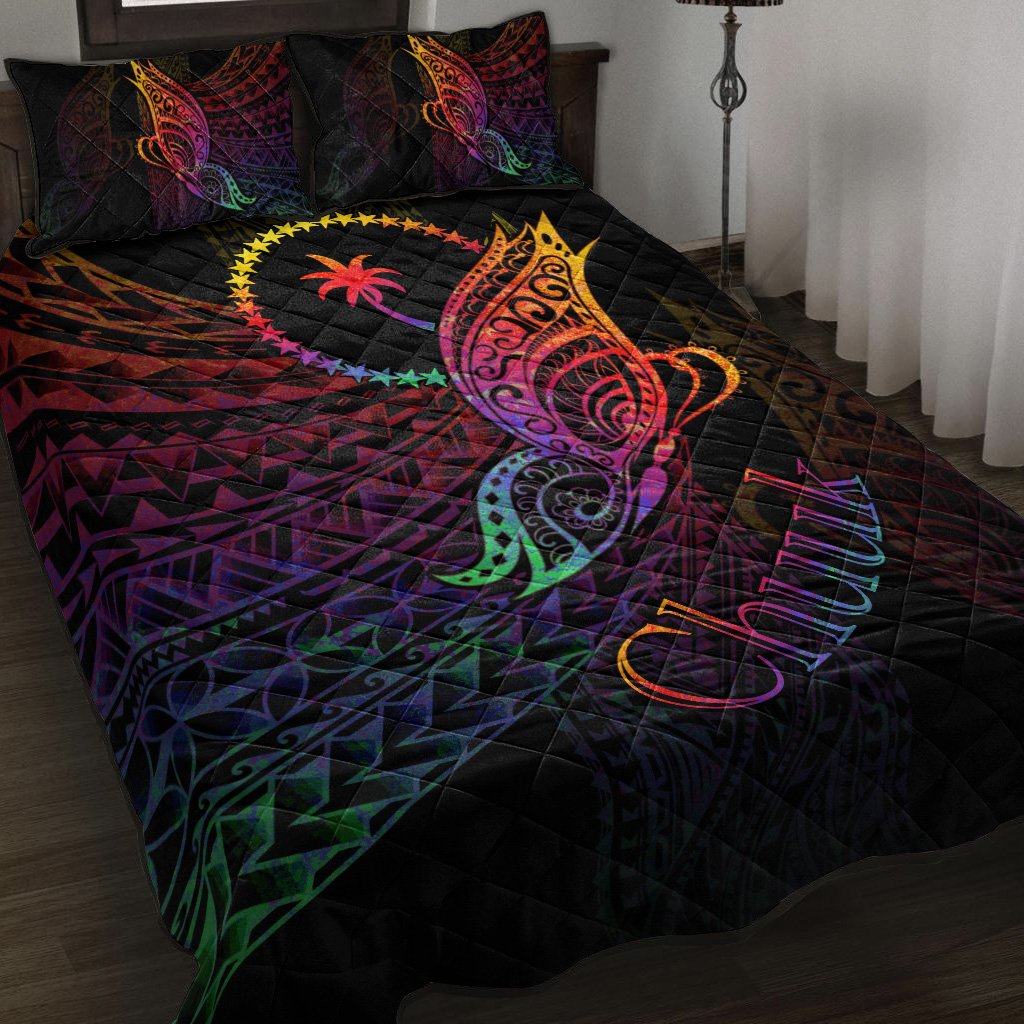 Chuuk State Quilt Bed Set - Butterfly Polynesian Style Black - Polynesian Pride