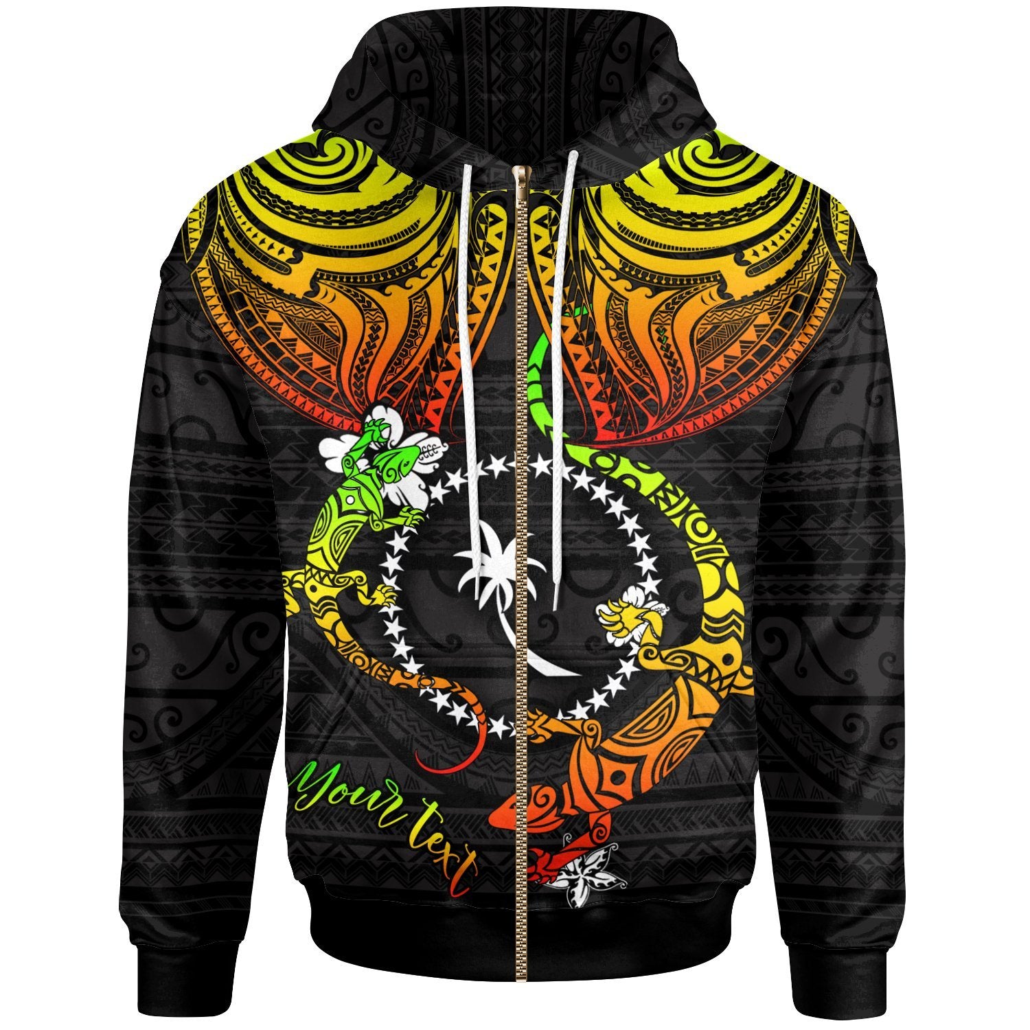 Chuuk Custom Zip up Hoodie Lizard Good Chest Unisex Reggae - Polynesian Pride