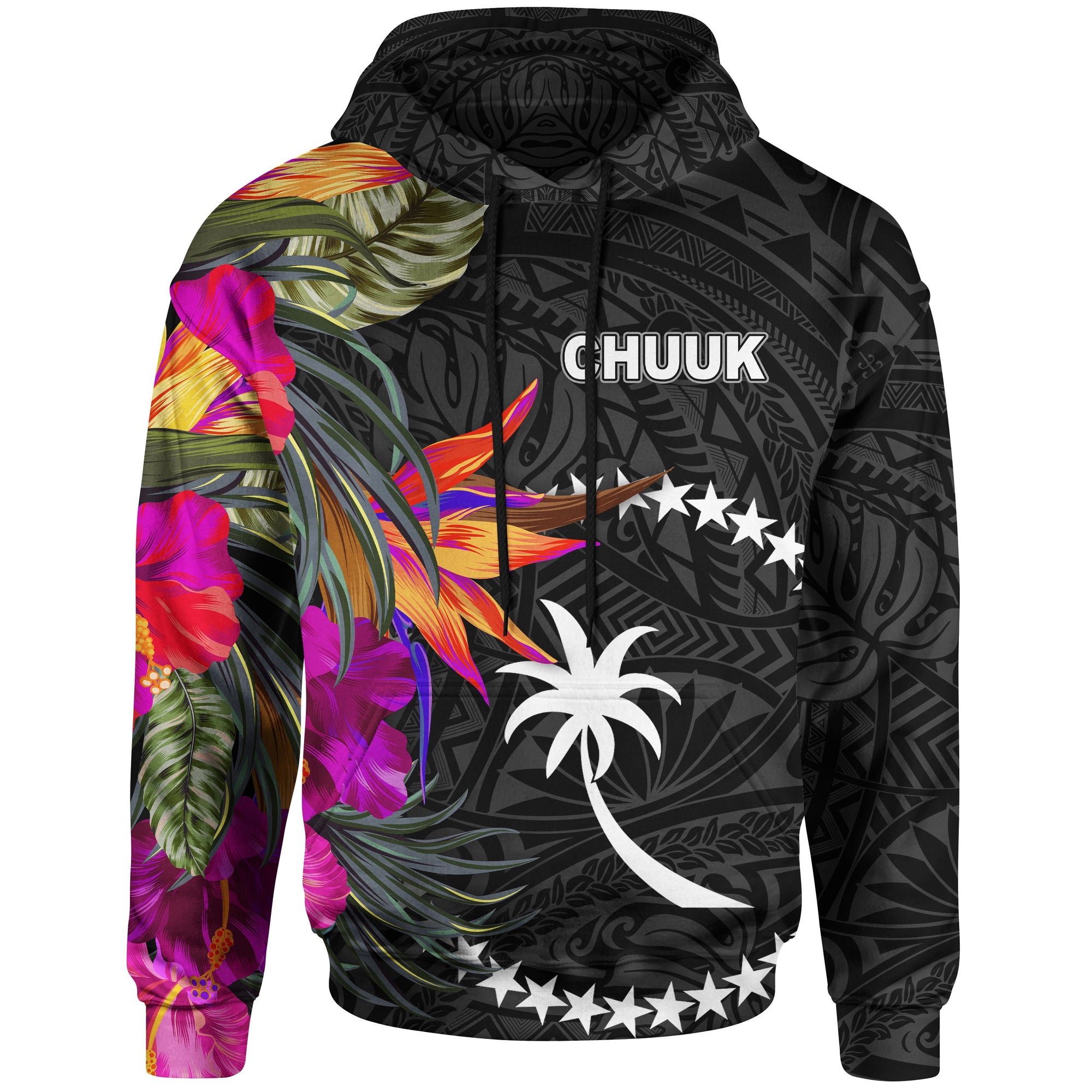 Chuuk Hoodie Hibiscus Polynesian Pattern Unisex Black - Polynesian Pride