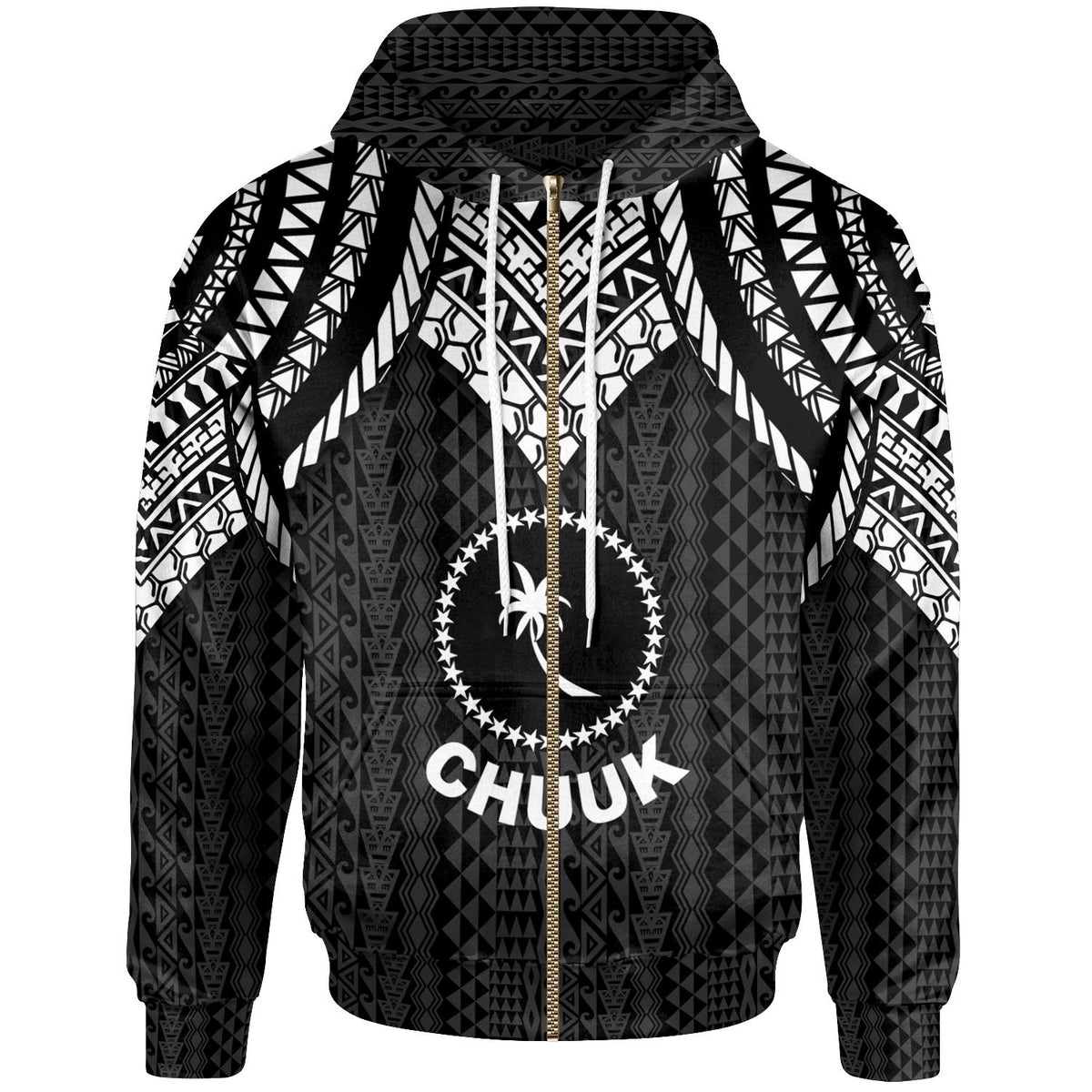 Chuuk Zip up Hoodie Polynesian Armor Style Black Unisex Black - Polynesian Pride
