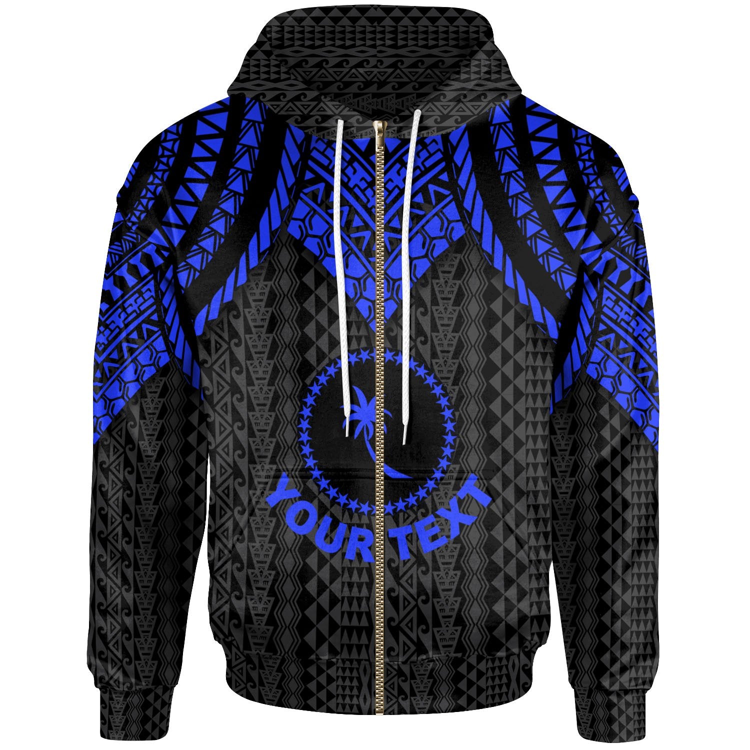 Chuuk Custom Zip up Hoodie Polynesian Armor Style Blue Unisex Blue - Polynesian Pride