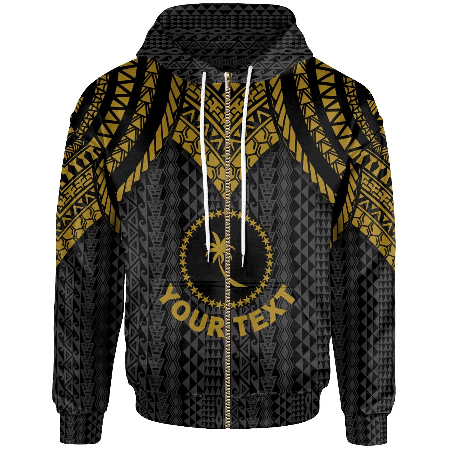 Chuuk Custom Zip up Hoodie Polynesian Armor Style Gold Unisex Gold - Polynesian Pride