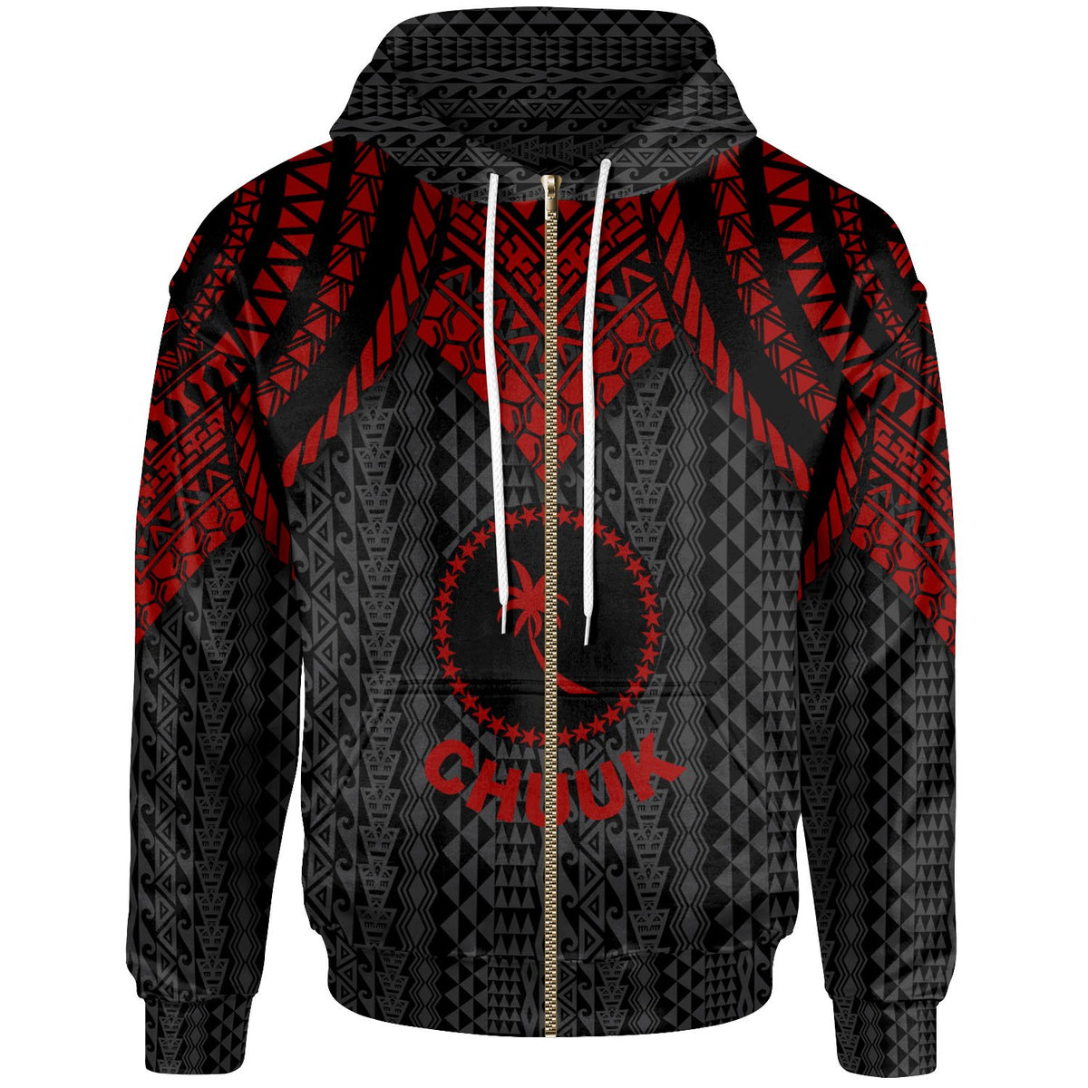 Chuuk Zip up Hoodie Polynesian Armor Style Red Unisex Red - Polynesian Pride