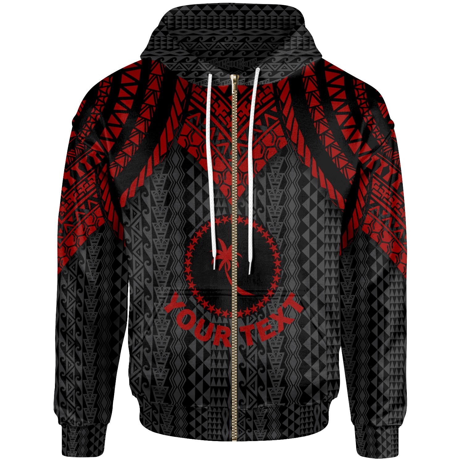 Chuuk Custom Zip up Hoodie Polynesian Armor Style Red Unisex Red - Polynesian Pride