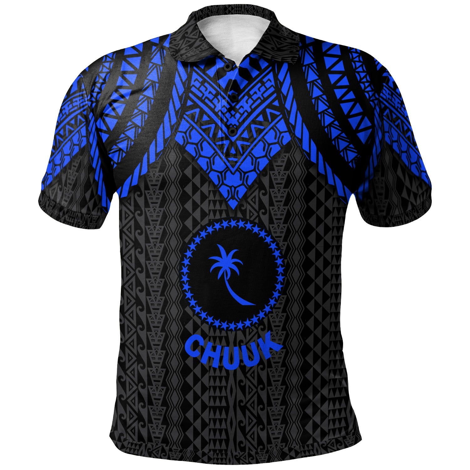 Chuuk Polo Shirt Polynesian Armor Style Blue Unisex Blue - Polynesian Pride