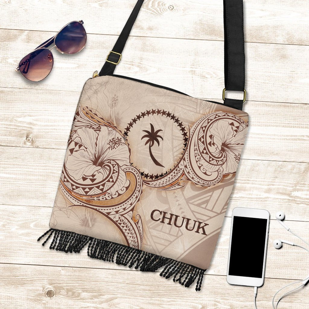 Chuuk Boho Handbag - Hibiscus Flowers Vintage Style One Size Boho Handbag Nude - Polynesian Pride