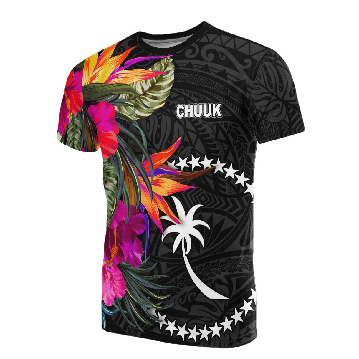 Chuuk Micronesian T Shirt Hibiscus Pattern Unisex Black - Polynesian Pride