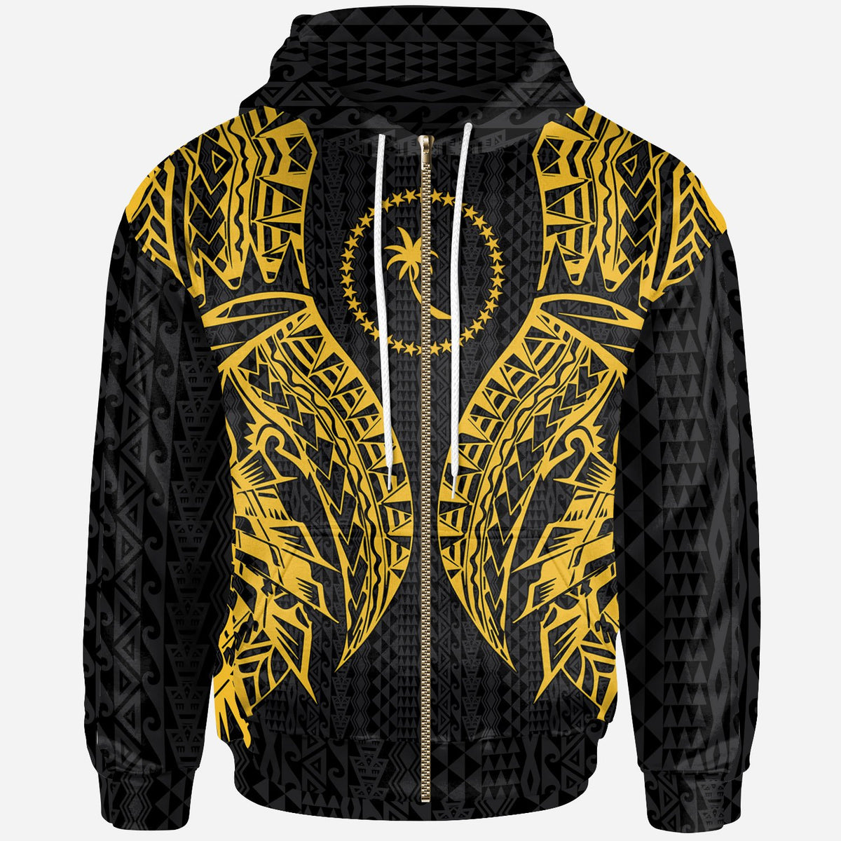 Chuuk Zip up Hoodie Polynesian Lion Head Gold Style Unisex Gold - Polynesian Pride