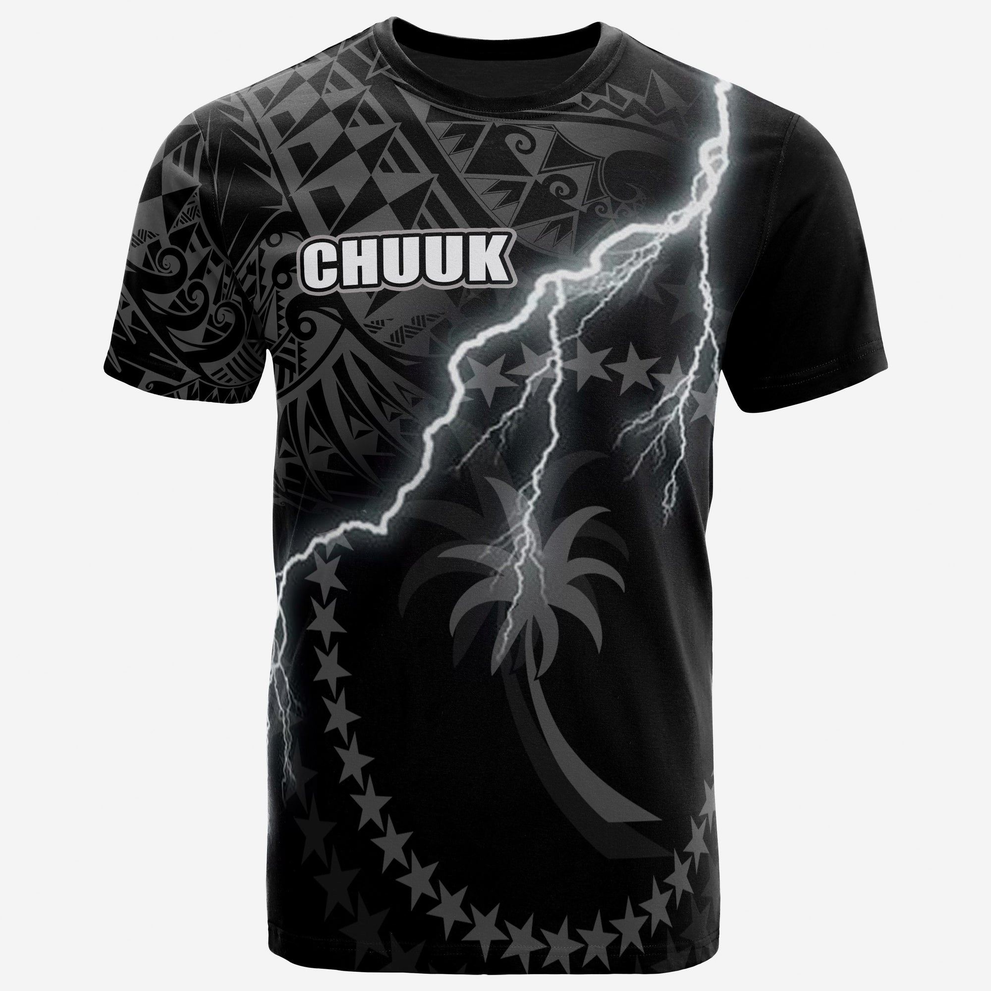 Chuuk T Shirt Chuuk Flag Lighting Thunder Unisex Black - Polynesian Pride