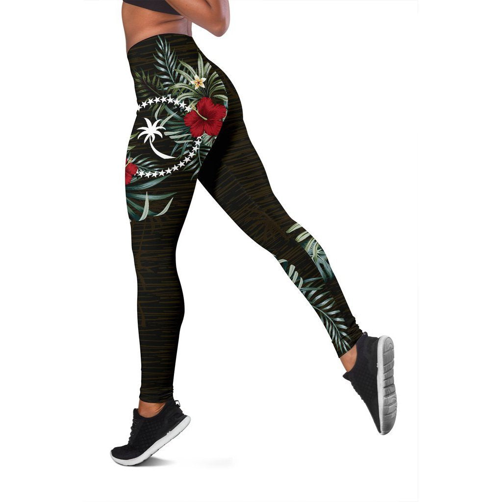 Chuuk Hibiscus Leggings A7 Black - Polynesian Pride