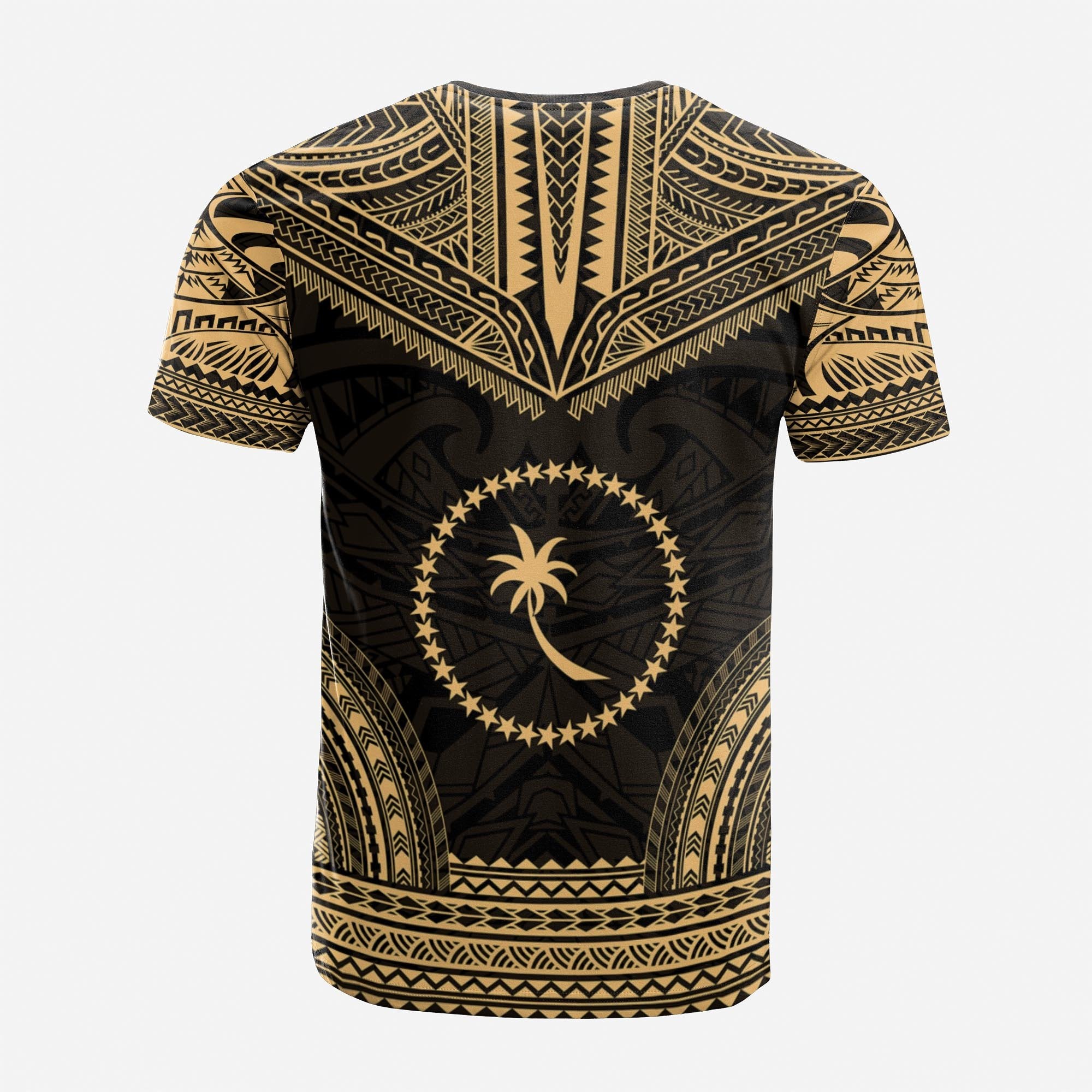 Chuuk Custom T Shirt Chuuk Flag Polynesian Chief Tattoo Gold Version Unisex Gold - Polynesian Pride