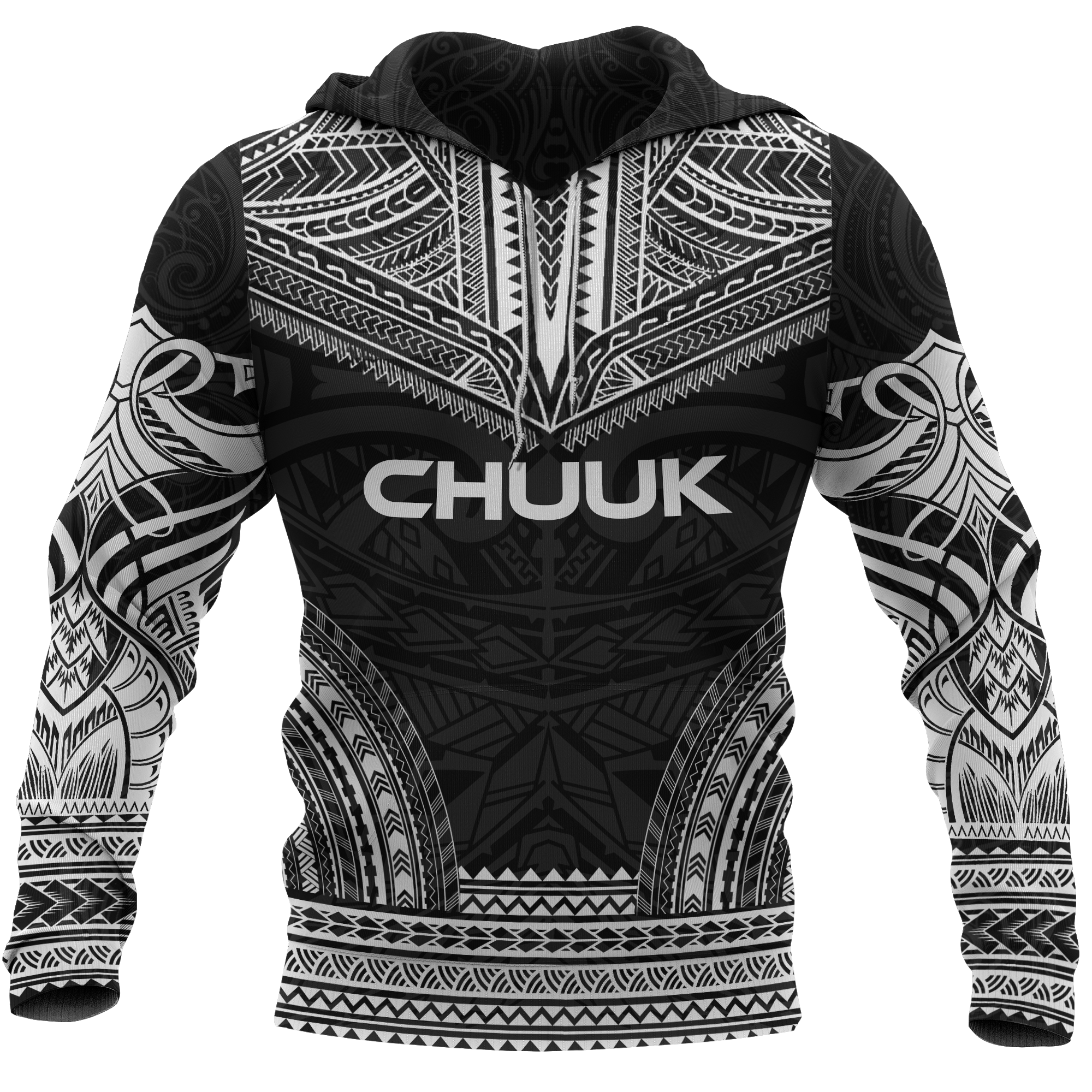 Chuuk Flag Polynesian Chief Hoodie Black Version Unisex Black - Polynesian Pride