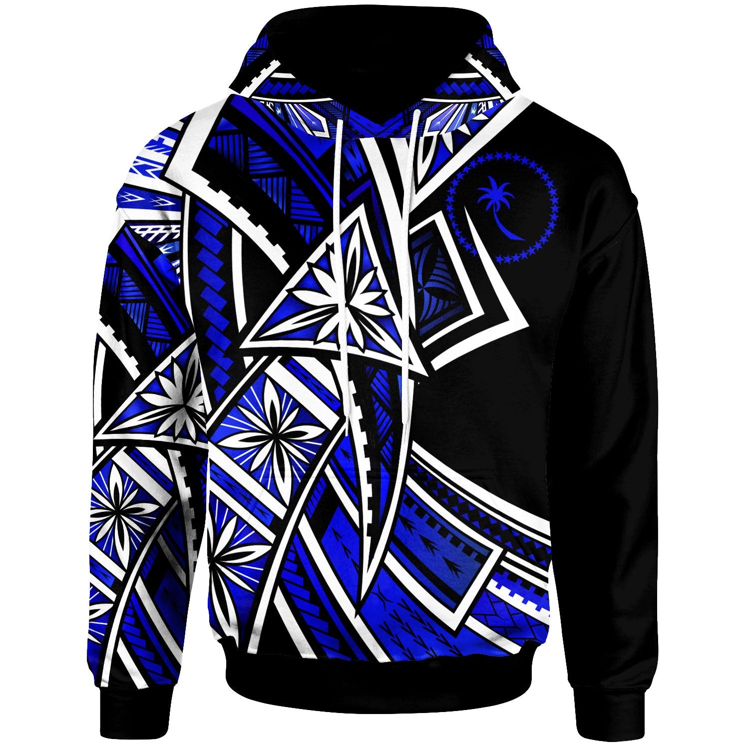 Chuuk Hoodie Tribal Flower Special Pattern Blue Color Unisex Blue - Polynesian Pride