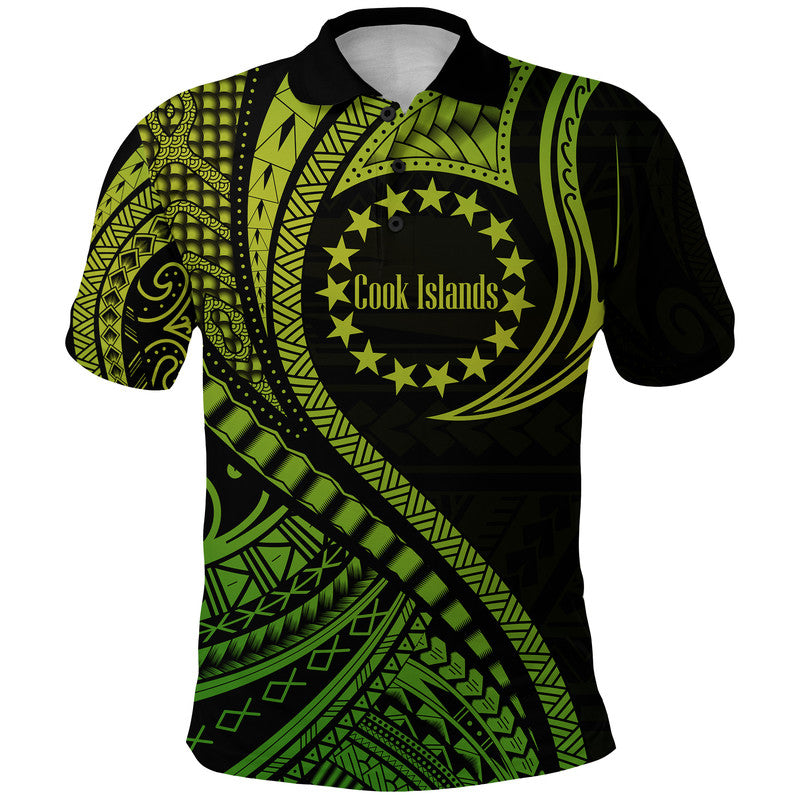 Custom Cook Islands Polo Shirt Green Polynesian Wave Style LT9 Adult Green - Polynesian Pride