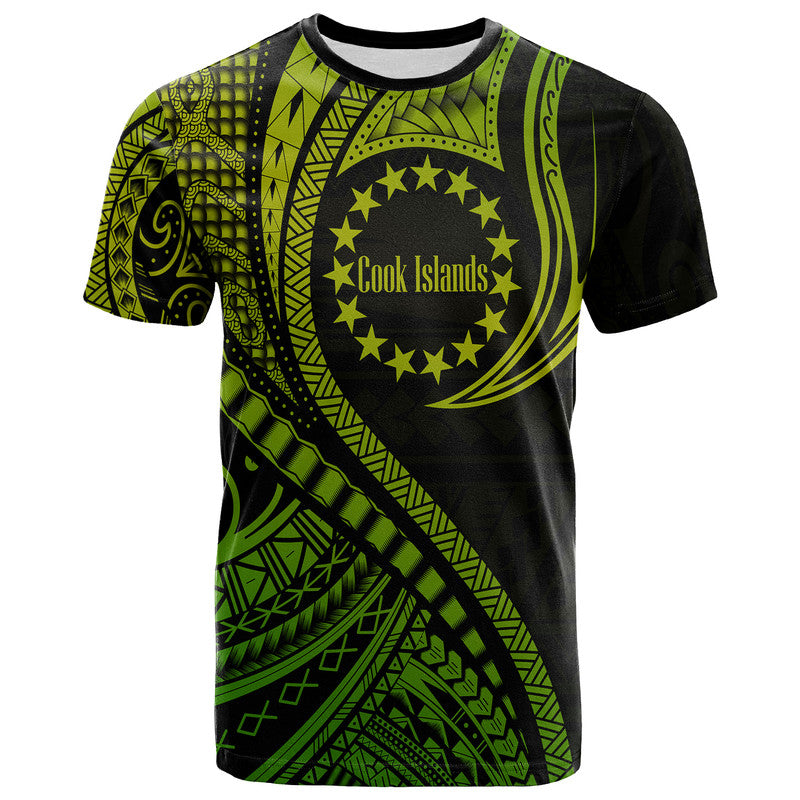 Cook Islands T Shirt Green Polynesian Wave Style LT9 Adult Green - Polynesian Pride