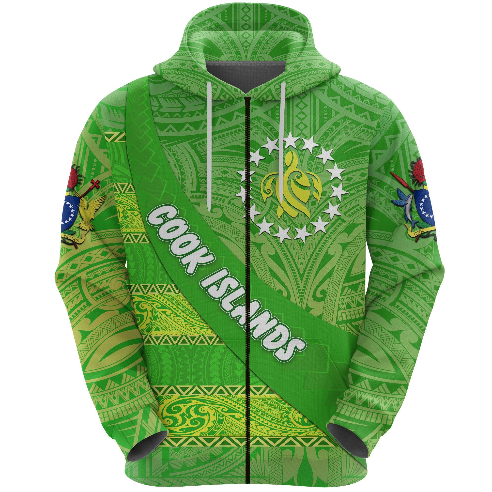 Cook Islands Zip Hoodie Polynesian Victorian Vibes Unisex Green - Polynesian Pride
