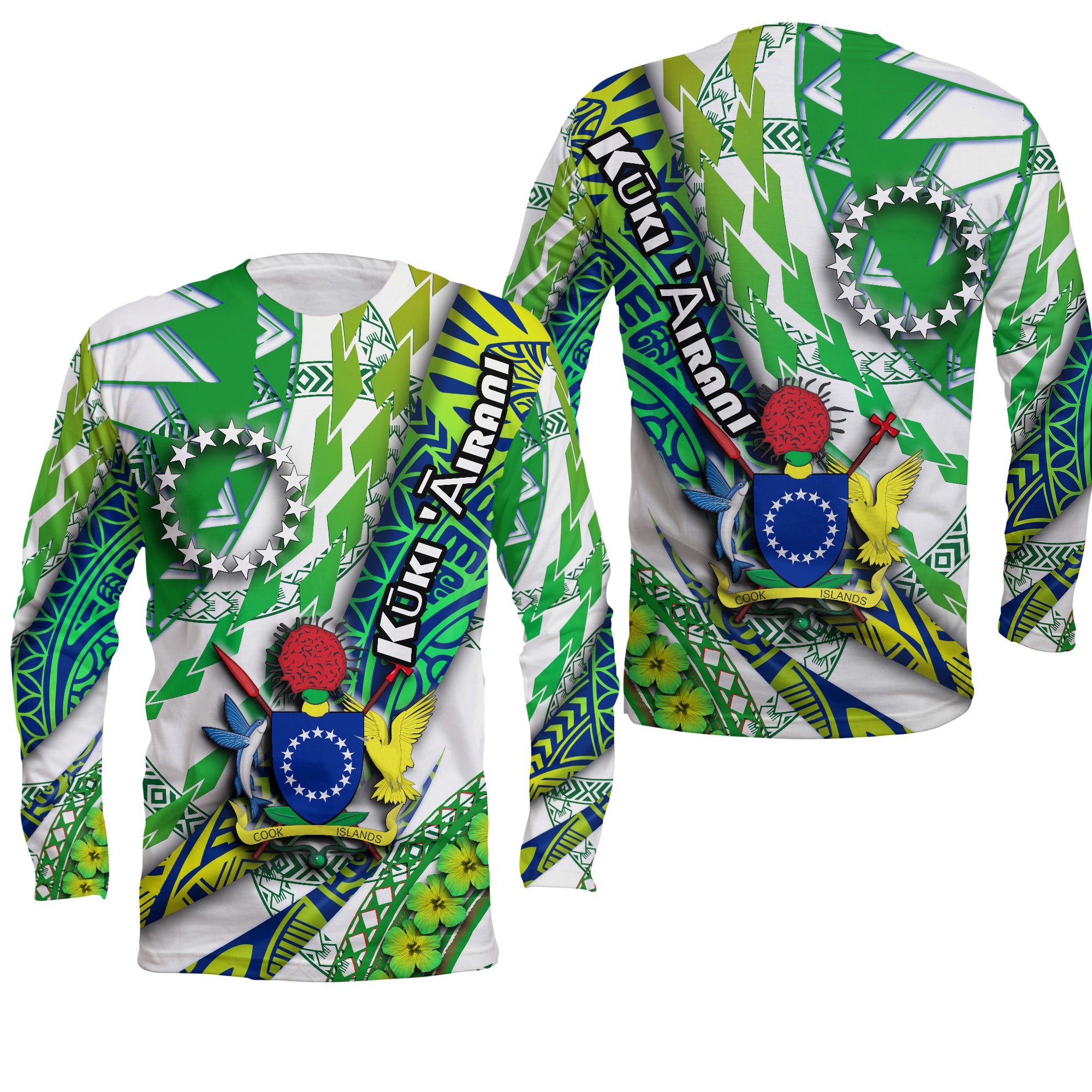 Cook Islands Long Sleeve Shirt Artsy Style - White LT9 Unisex White - Polynesian Pride