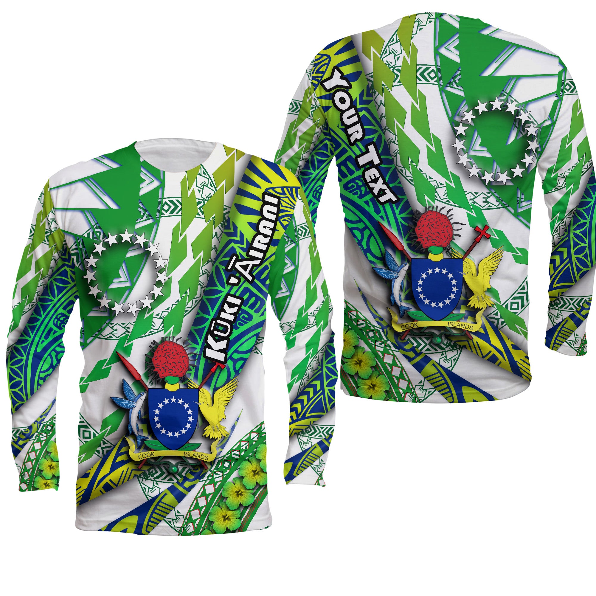 (Custom Personalised) Cook Islands Long Sleeve Shirt Artsy Style - White LT9 Unisex White - Polynesian Pride