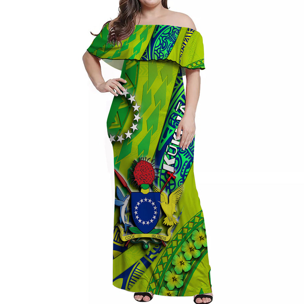 Cook Islands Matching Dress and Hawaiian Shirt Green LT9 - Polynesian Pride