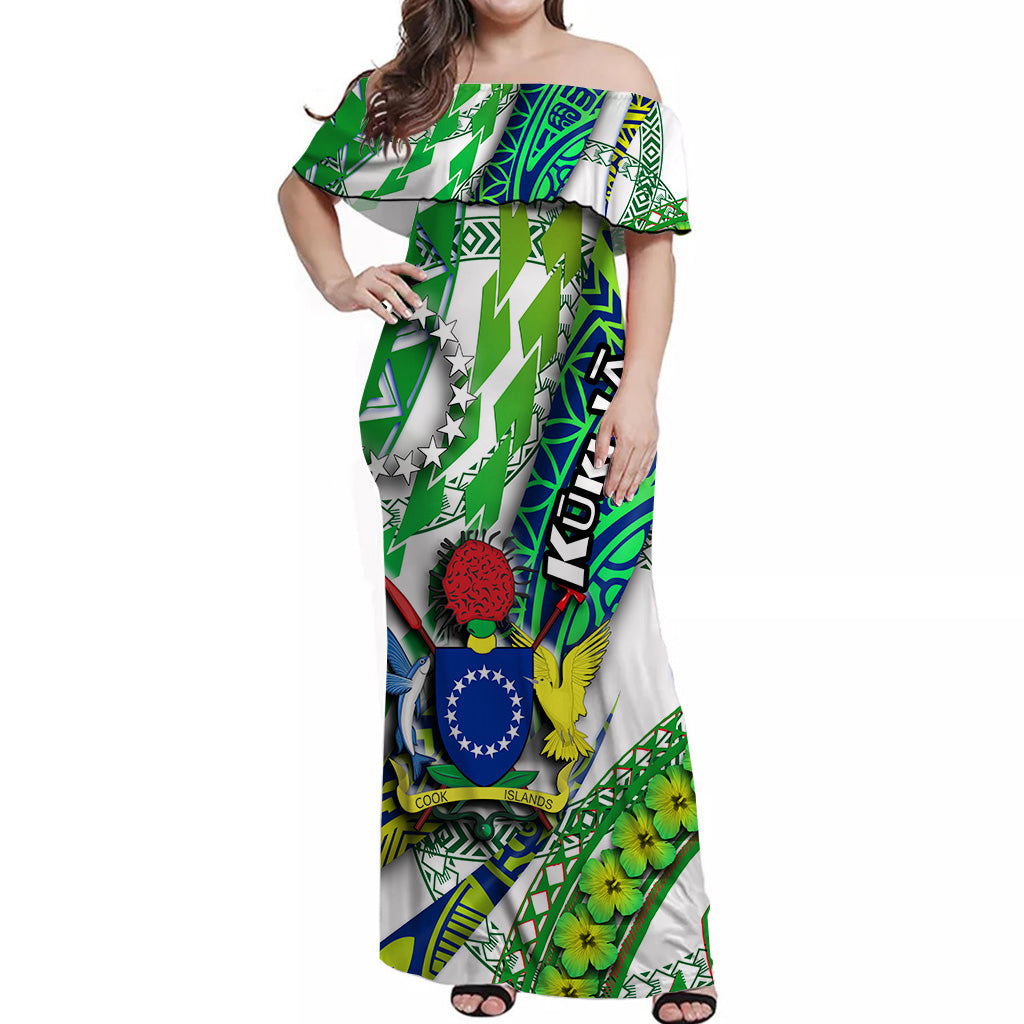 Cook Islands Women Off Shoulder Long Dress Artsy Style - White LT9 Women White - Polynesian Pride