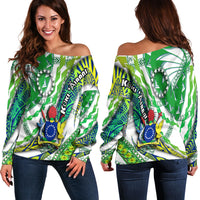 Cook Islands Women Off Shoulder Sweater Artsy Style - White LT9 Women White - Polynesian Pride