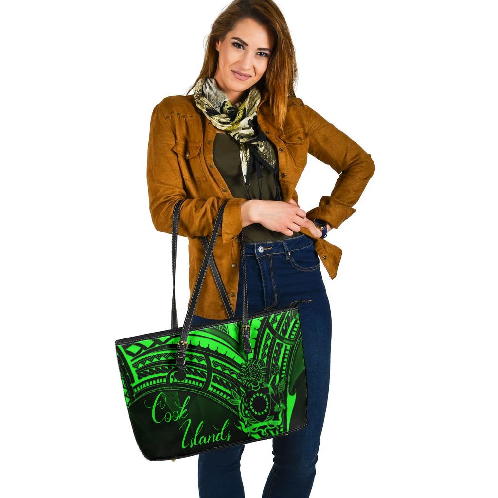 Cook Islands Leather Tote - Green Color Cross Style - Polynesian Pride