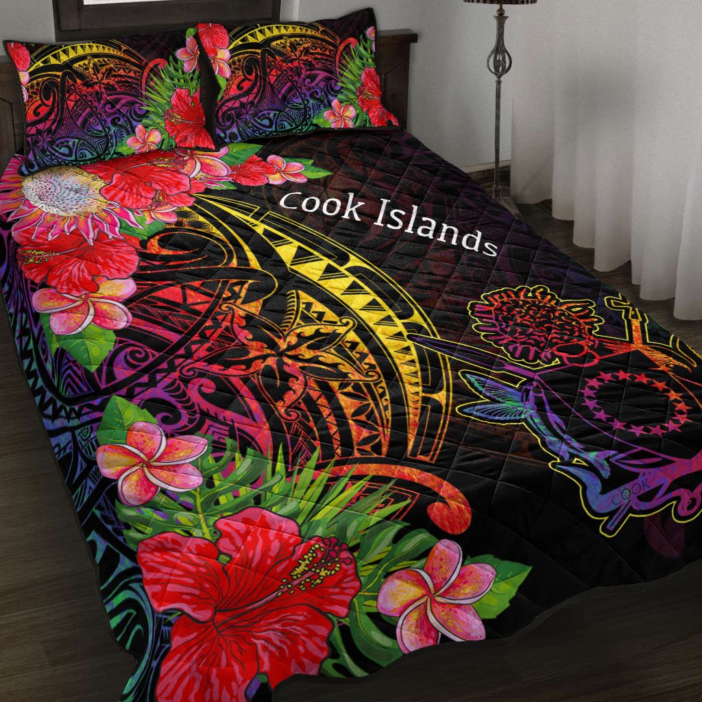 Cook Islands Quilt Bed Set - Tropical Hippie Style Black - Polynesian Pride