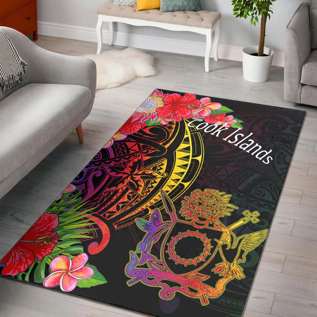 Cook Islands Area Rug - Tropical Hippie Style Black - Polynesian Pride