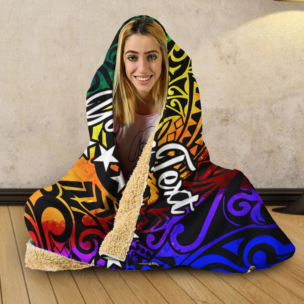 Cook Islands Custom Personalised Hooded Blanket - Rainbow Polynesian Pattern - Polynesian Pride