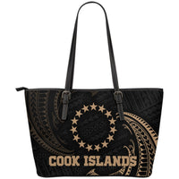 Cook Islands Polynesian Leather Tote Bag - Gold Tribal Wave Black - Polynesian Pride