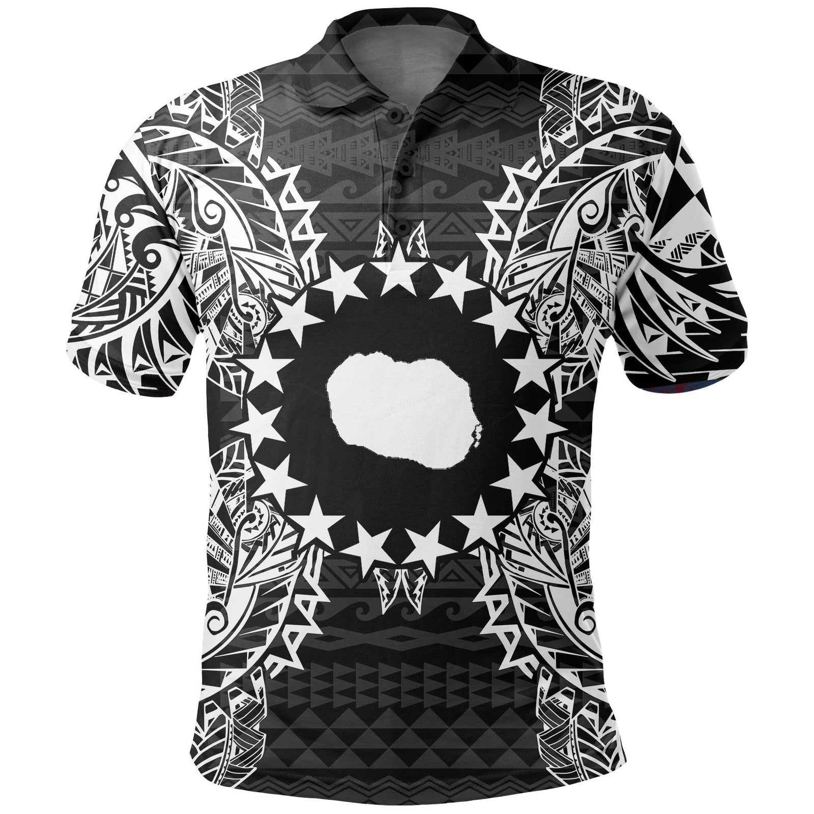 Cook Islands Polo Shirt Kuki Airani Flag Map Polynesian Tattoo Black Unisex Black - Polynesian Pride