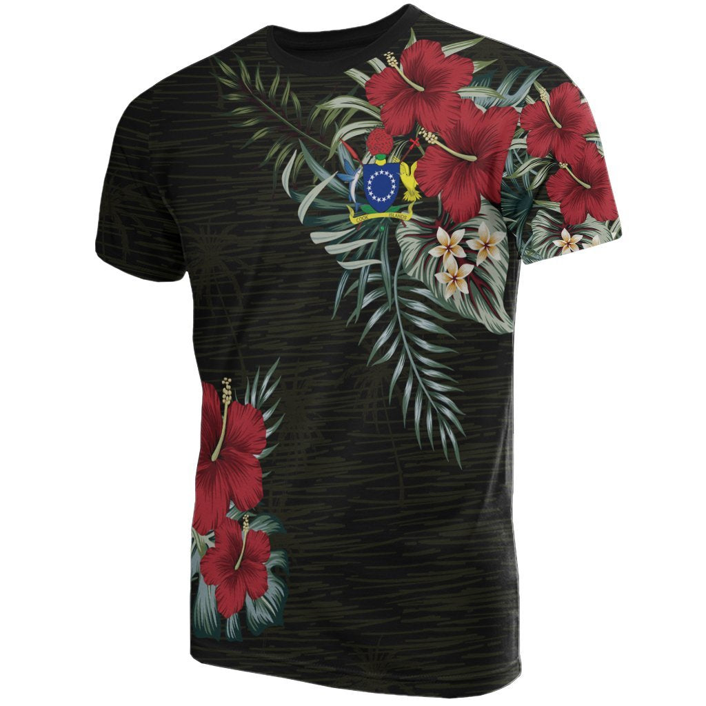 Cook Islands T Shirt Polynesian Coat of Arms Hibiscus Palm Leaves Unisex Black - Polynesian Pride