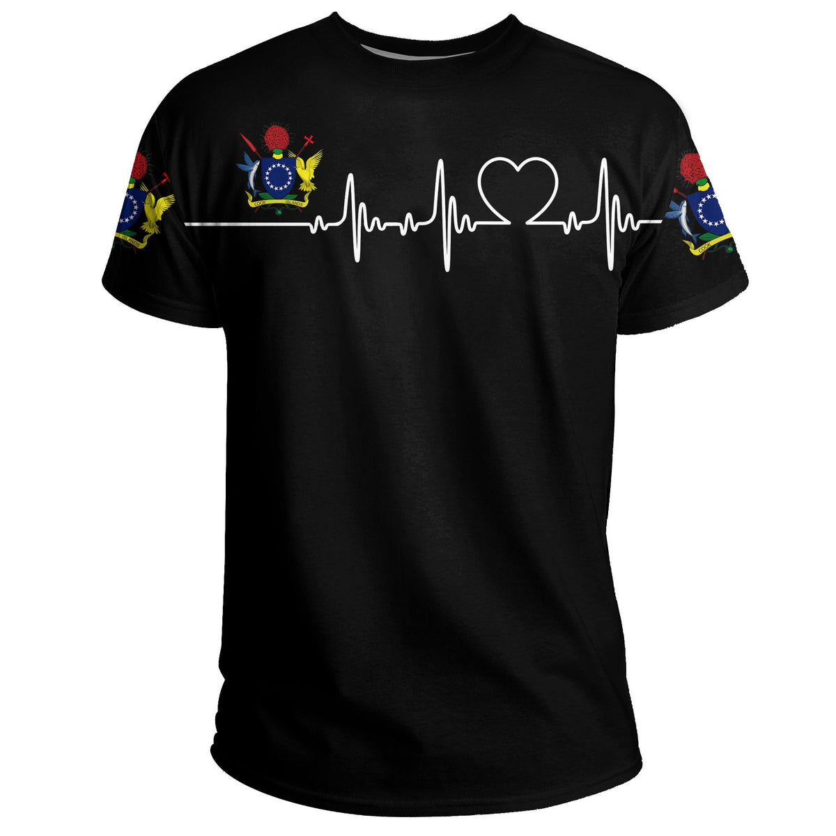 Cook Islands T Shirt Heartbeat (Womens/Mens) Unisex Black - Polynesian Pride