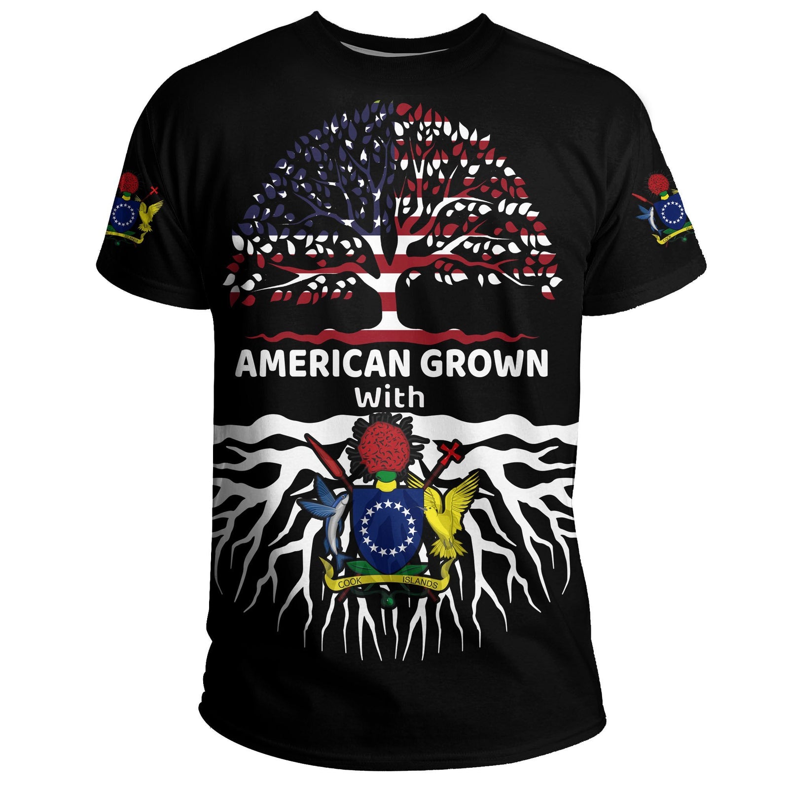Cook Islands T Shirt American Roots Unisex Black - Polynesian Pride