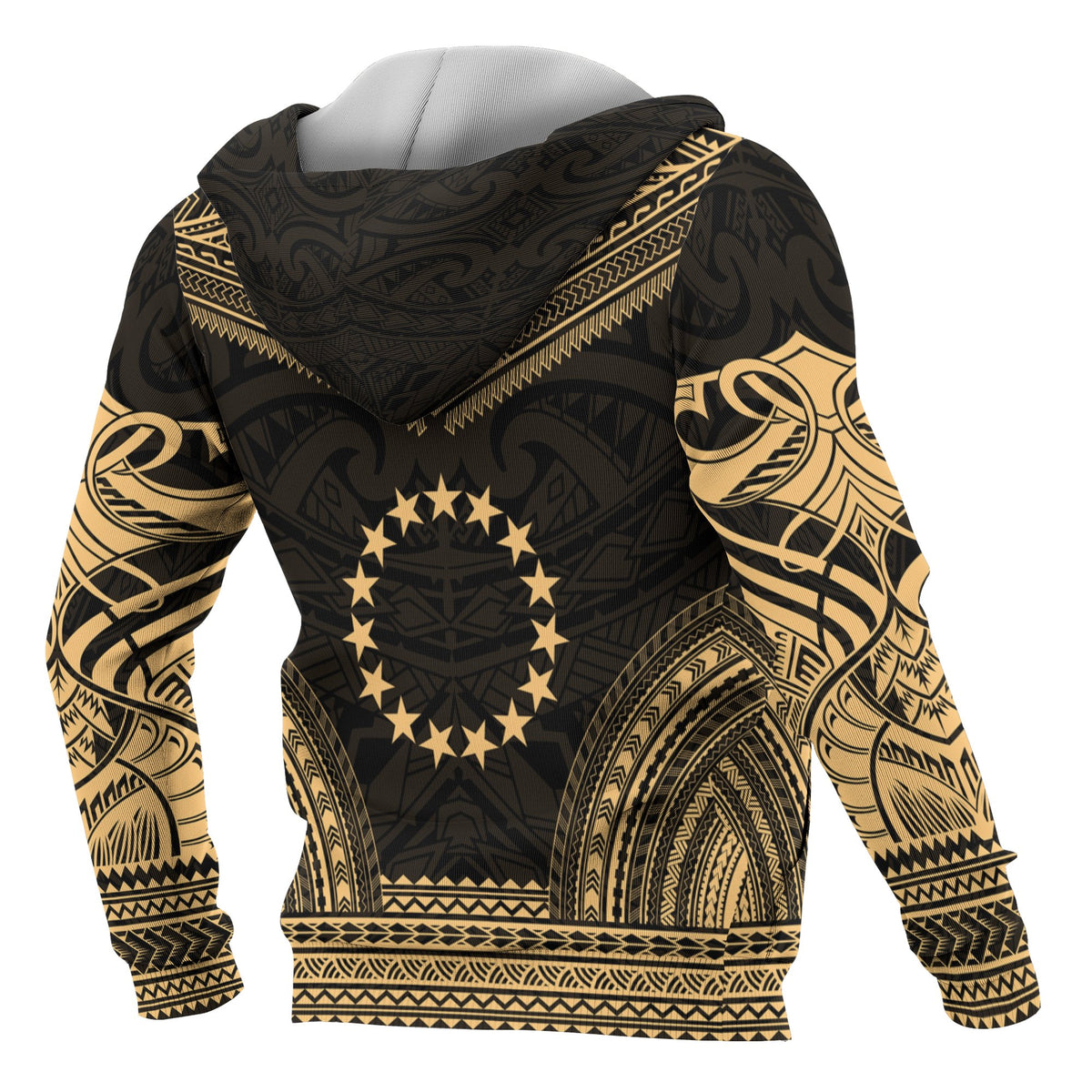 Cook Islands Polynesian Chief Custom Zip up Hoodie Gold Version - Polynesian Pride