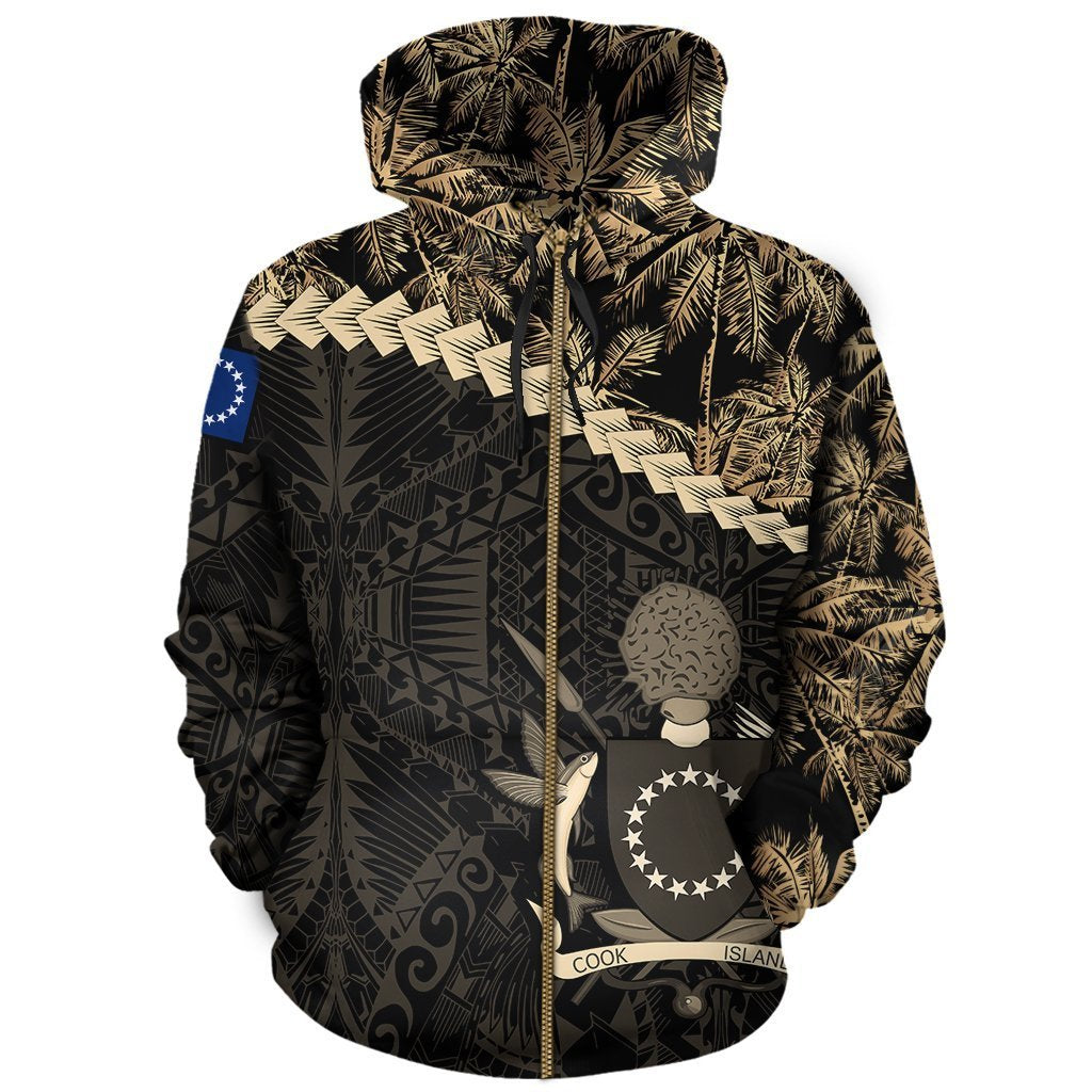Cook Islands Zip Hoodie Golden Coconut 01 Unisex Art - Polynesian Pride