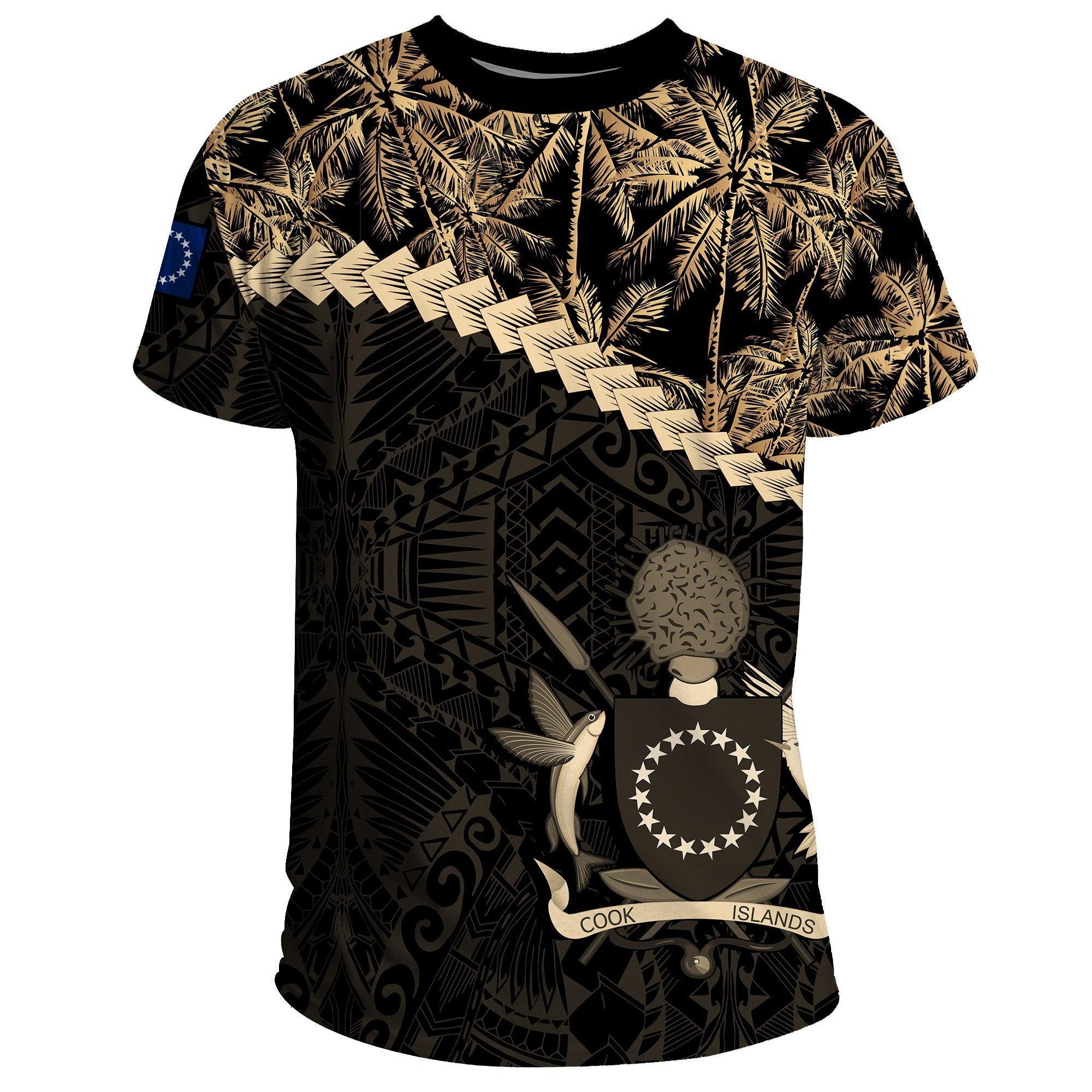 Cook islands T Shirt Golden Coconut 01 Unisex Black - Polynesian Pride
