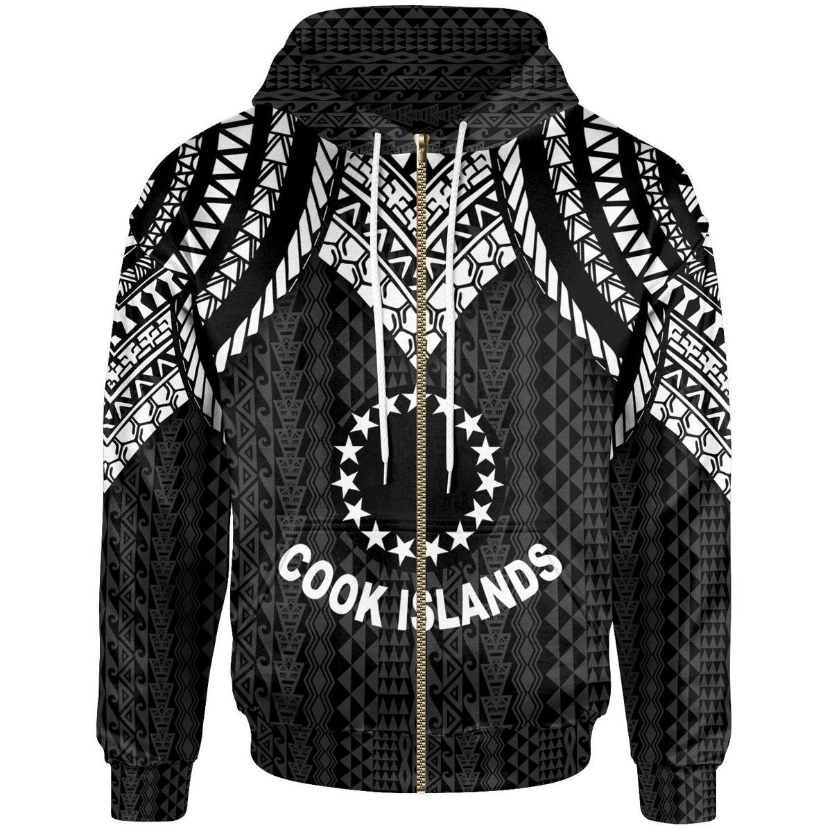 Cook islands Zip up Hoodie Polynesian Armor Style Black Unisex Black - Polynesian Pride